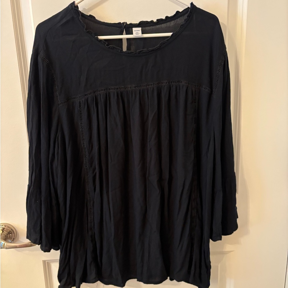 Old Navy Black Bell Sleeve Blouse with Pleated Design